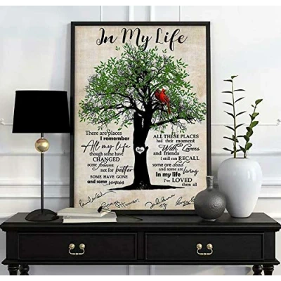 Image of In My Life Lyrics Tree Poster Glossy Art Print Best Gift Wall Decor Metal Sign 8x12 inches