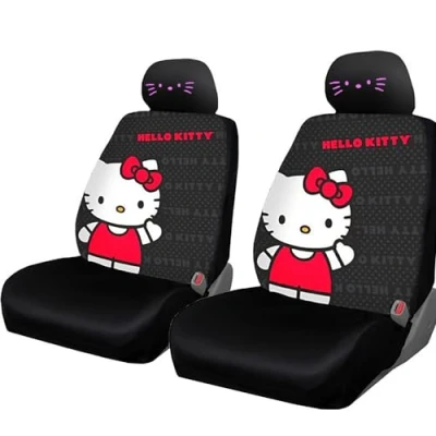 Image of Yupbizauto Hello Kitty Cord Car Seat Cover with Embroiddery Pink Face Headrest Covers and Air Freshener