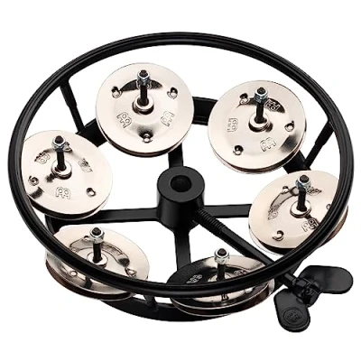 Image of Meinl Percussion Professional Hihat Tambourine Add On for Drum Cymbals 5 inch Diameter Rubberized / Steel, Black Silver (THH1BK)
