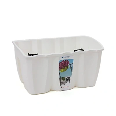 Image of 12 ltr White M size CROWN flower pot for railing, 3 sizes, 4 colours