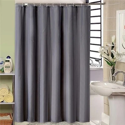 Image of Shower Curtain Plain Thickened 220x190cm Mould Proof Resistant Extra Long Polyester Waterproof Washable Heavy Duty Bathroom Curtains Bath With 12 White Plastic Hooks for Wetroom