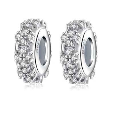 Image of Round Spacer Charms for Bracelets 925 Sterling Silver Beads Clip Stopper Pandora Bracelet (M 4PC)