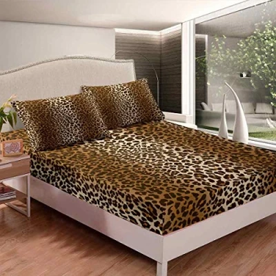 Image of Loussiesd Leopard Print Bed Sheet Set Luxury Cheetah Printed Bedding For Girls Women Wild Animal Theme Fitted Wildlife Style Decor Cover King Size