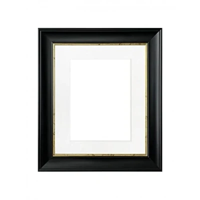 Image of FRAMES BY POST Scandi Black with Crackle Gold Picture Photo Frame White Mount A2 Image Size A3 Plastic Glass