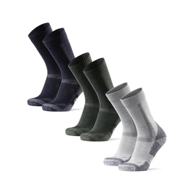 Image of DANISH ENDURANCE Hiking Socks, Breathable Merino Wool Walking Anti Blister Cushioning, Unisex, 3 Pack, Multicoloured (1 x Green, 1 Light Grey, Navy Blue), 13 15