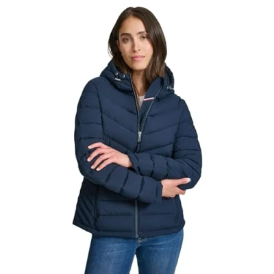 Image of Tommy Hilfiger Women&#039;s Essential Lightweight Packable Puffer Jacket Down Alternative Coat, Navy, S