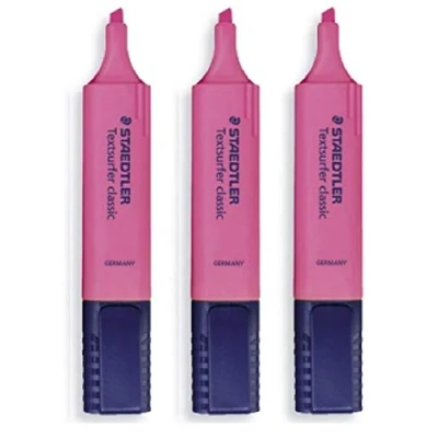 Image of Staedtler Pink Highlighter Pens Textsurfer Classic Ultra Soft 1 5mm Chisel Tip Fast Dry Refillable Ink Jet Safe 364 23 (Pack Of 3)