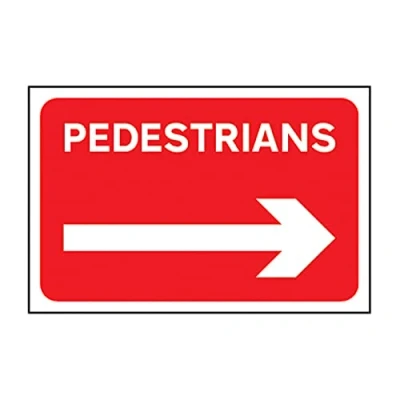 Image of Pedestrians Sign, Arrow Right, 600mm x 400mm, 3mm Foamed PVC Board