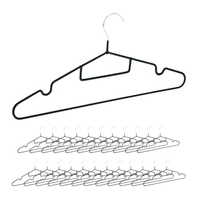 Image of Set of 24 Hangers, Non Slip, Crossbar, Notches for Tops &amp; Dresses, Tie Holder, Space Saving Design, Black Relaxdays