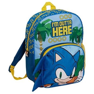 Image of Sonic The Hedgehog Backpack For Kids Large School Bag Sega Gold Rings Travel Rucksack Sports with Drinks Holder