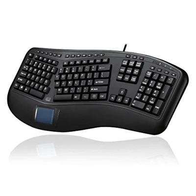 Image of Adesso AKB 450UB Ergonomic Keyboard with Built in Touchpad, Wired, Multimedia Hotkeys, Split Keys Design, Palm Rest for Comfort Compatible PC &amp; Windows XP/7/8/10,Black