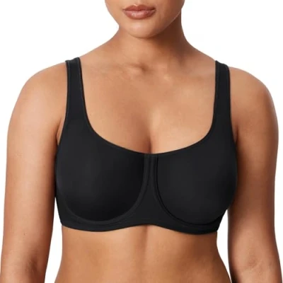 Image of Delimira Women&#039;s Confishape Underwire Unlined Bra Full Coverage Plus Size Comfort Support Bras Black 38DD