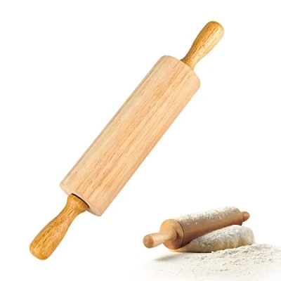 Image of Wooden Rolling Pin, Baking Roll Made of Beech Wood for Pin with Rotating Centre, Cooking and