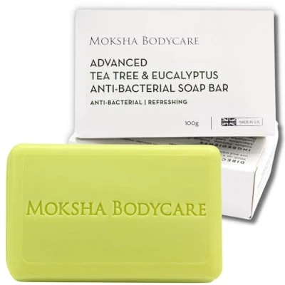 Image of Tea Tree Oil and Eucalyptus Soap Bar [Made In U.K] Antifungal Scrub for Acne Spots Blackheads Paraben Cruelty FREE 100g