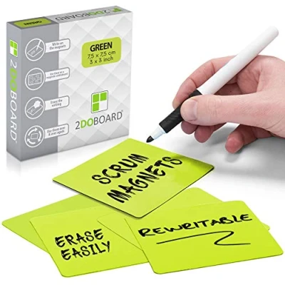 Image of 2DOBOARD 25 Magnetic Notes Sticky 3 x in Fun Dry Erase Whiteboard Magnets for Fridge, Office, Classroom Easy to Clean &amp; Reuse Stick (Green)