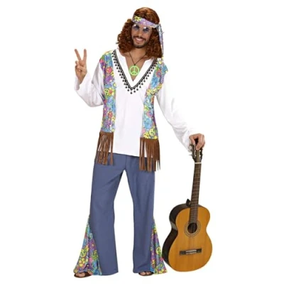 Image of Mens Woodstock Hippie Man Costume Medium UK 40/42&quot; for 60s 70s Hippy Fancy Dress
