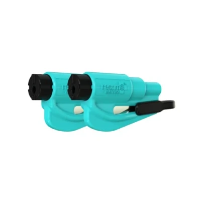 Image of RESQME Pack of 2,The Original Emergency Keychain Car Escape Tool, 2 in 1 Seatbelt Cutter and Window Breaker, Made USA, Teal Compact Safety Hammer