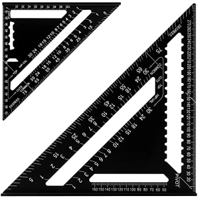 Image of MUKCHAP 7 Inch and 12 Triangle Ruler, High Precision Aluminium Alloy Black Square Protractor Layout Measuring Tool for Engineer Carpenter
