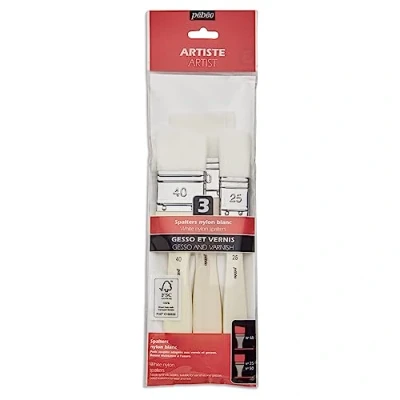 Image of Pebeo Gesso Varnish Brush, White Synthetic Fiber, Pack of 3 (Flat 1.0, 2.0 inches (50 mm), Angular 1.6 (40 FSC Certified Shaft