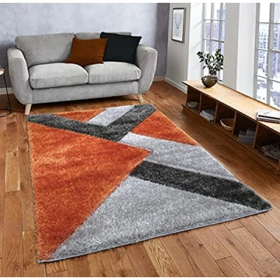 Image of Nova Rug, Mordern Polypropylene Soft Shaggy Washable Carpet, Anti Slip Rectangular Geometric Water Absorbent Durable Area Rug for Living Room Indoor Orange Grey, 60x110