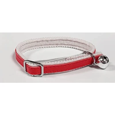 Image of Cat / Kitten Leather Collar with Safety Elastic, Bell (Red)
