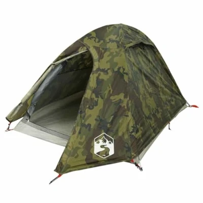 Image of vidaXL Camping Tent Dome 2 Person Waterproof Camo with E Port, Detachable Rainfly, and Heavy Duty Ground Sheet Ideal for Outdoor Adventures, Hunting, Trekking, Festivals, Backpacking