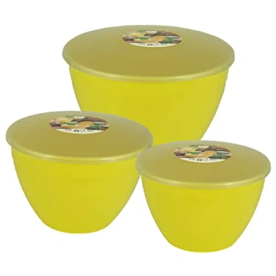 Image of Just Pudding Basins 3 Larger Bowl Sizes and Lids in 1 Set, 1x 1.5 pint (850ml), 2 (1.14lt), (1.71lt) Yellow