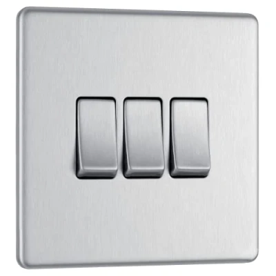 Image of Screwless Flat Plate Brushed Stainless Steel 10AX Light Switch 3 Gang 2 Way