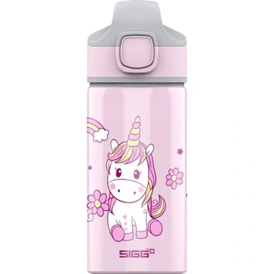 Image of Sigg Aluminium Kids Water Bottle Miracle Happy Unicorn With Straw Leakproof Lightweight BPA Free Climate Neutral Certified School &amp; Sports pink 0.4L