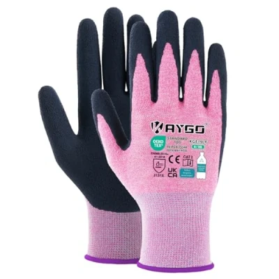 Image of KAYGO Latex Coated Work Gloves for Women Breathable, 3 Pairs Recycled Polyester Gardening Gloves, Eco Friendly Safety Yard Ladies, KGE19L (Pink, X Small)