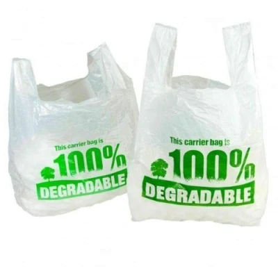 Image of MSDS SOLUTIONZ 100% Degradable White Vest Carrier Bags 11&quot; x 17&quot; 21&quot; Large Eco Friendly Plastic Shopping (500)