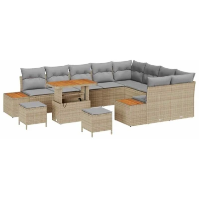 Image of vidaXL 12 Piece Garden Sofa Set with Cushions Beige Poly Rattan Acacia
