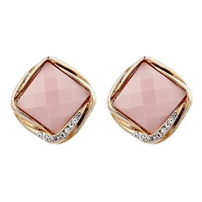 Image of Clip On Earrings Gold Plated With A Pink Stone And Crystals Betty P