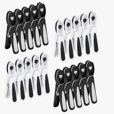 Image of Vinsani Plastic Clothes Pegs 20 Piece Set Black and White Aesthetic Design Strong Grip Windproof Laundry Quality Non Slip Pins for Home Garden