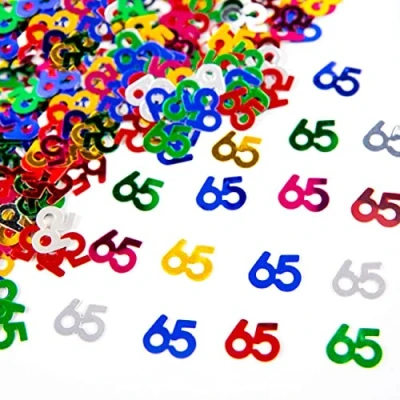 Image of 28g Multicolour 65th Birthday Confetti Foil Metallic Glitz Table Scatter Sprinkles Age Bday Party Decorations