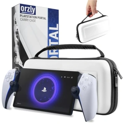 Image of Carry Case designed for Playstation Portal remote player PS5 Console hold accessories and offers Travel Storage Protection headset charger &amp; more WHITE/BLACK Gift box edition