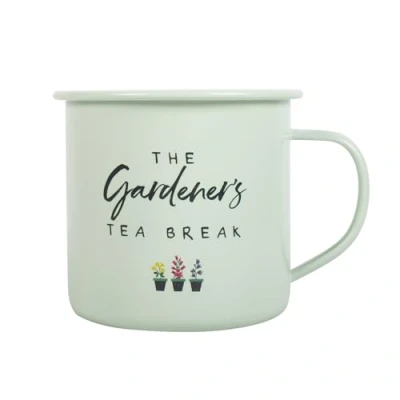 Image of Something Different Wholesale Quaint Gardener&#039;s Enamel Mug Botanical Tea Cup for Outdoor Breaks, Potting Shed Gifts, and Charming Gardening Decor