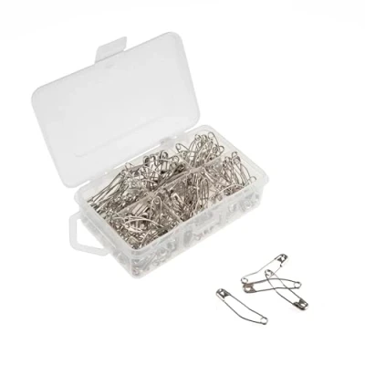 Image of Sew Easy Curved Safety Pins 150 Pins, Size 2 (38mm). Nickel Plated Steel, Fasteners for Sewing Basting Crafts, Rust Resistant, Silver