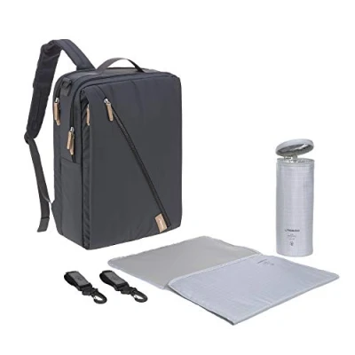 Image of LÄSSIG Baby changing Backpack with mat, pram attachment, bottle warmer water repellent sustainably produced/Green Label Tidy Talent dark blue