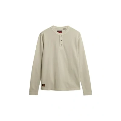 Image of Superdry Mens Waffle Long Sleeve Henley Top T Shirt, Light Stone Beige, XL