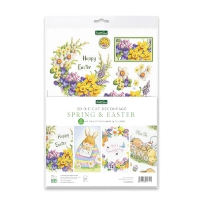 Image of Katy Sue Designs Spring &amp; Easter Die Cut Decoupage Sheets. A Pack of 12 Sheets Cuts for Card Making Supplies with Daffodils, Flowers, Bunnies, Chicks