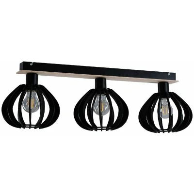 Image of Nicoleta Ceiling Spotlight Bar Black And Natural, 62cm, 3x E27