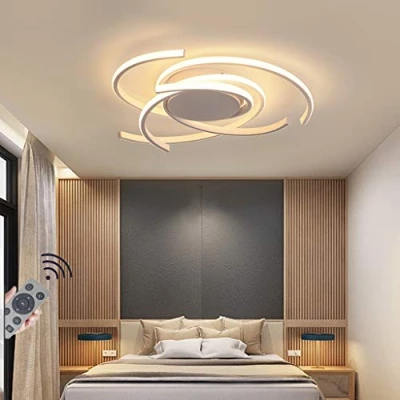 Image of JIAODIE LED Ceiling Light Dimmable with Remote Control Living Room Kitchen Chandelier Modern Acrylic Spiral Flower Shape Design Lamp, Bedroom Lighting,White