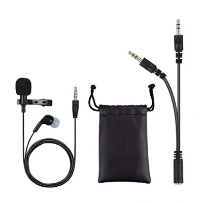 Image of ANCLLO Lavalier Lapel Microphone 3.5mm Professional Omnidirectional Condenser Mic with Headphone Jack Adapters for Smartphone Camera Live steam Podcast Interview