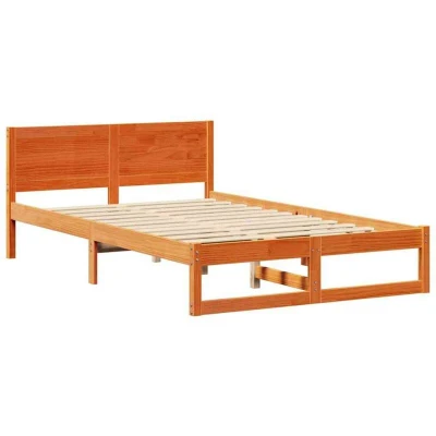 Image of vidaXL Bed Frame Wax brown Solid Pine wood 135 x 190 cm Simple