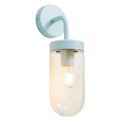 Image of Kew Curved Arm Outdoor Wall Lantern Pale Blue IP44