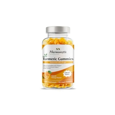 Image of Pharmanostix Turmeric Curcumin with Ginger Vegan Gummies Natural Orange Flavour Delicious Daily High Strength Gummy for Adults 13500MG Per Serving (120 Gummies)