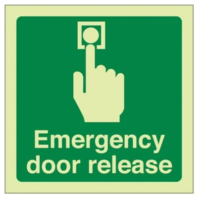Image of V Safety Glow in the Dark Emergency Door Release Sign 100 mm x Rigid Plastic