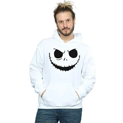 Image of Disney Men&#039;s Nightmare Before Christmas Jack&#039;s Face Bold Hoodie White Large