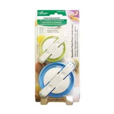 Image of Clover Pompom Maker, Plastic, Blue/Yellow, One Size, Set of 2 Pieces